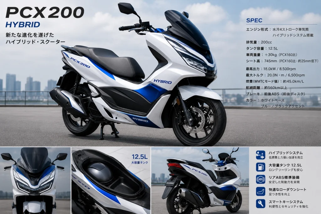 フルモデルチェンジしたPCX200のイメージ画像です。